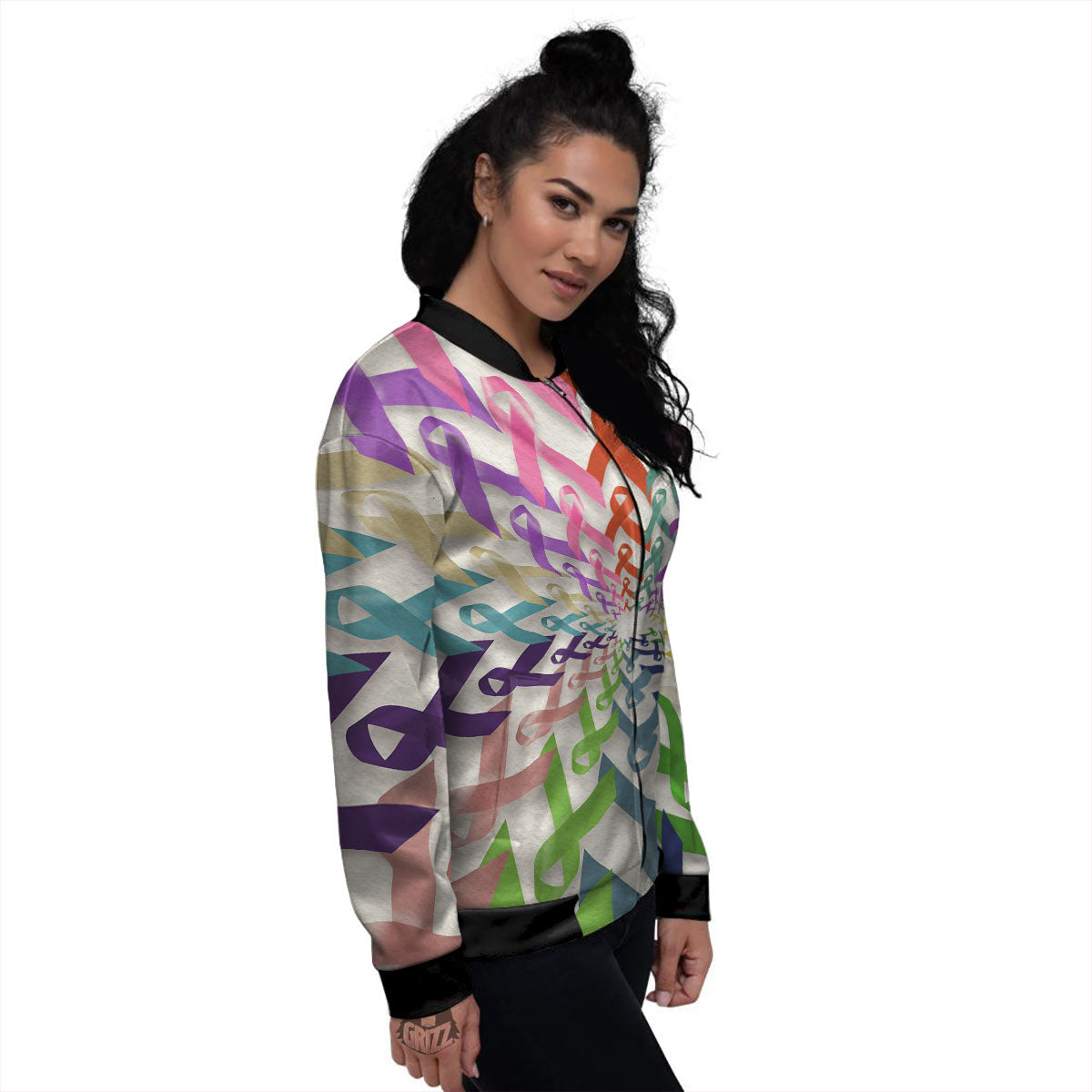 Awareness Mandala Cancer Print Women's Bomber Jacket-grizzshop