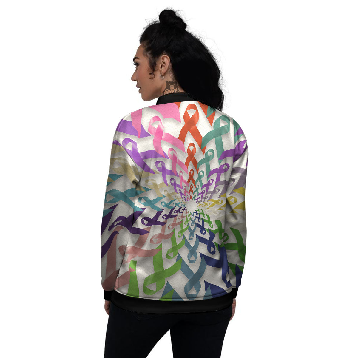 Awareness Mandala Cancer Print Women's Bomber Jacket-grizzshop