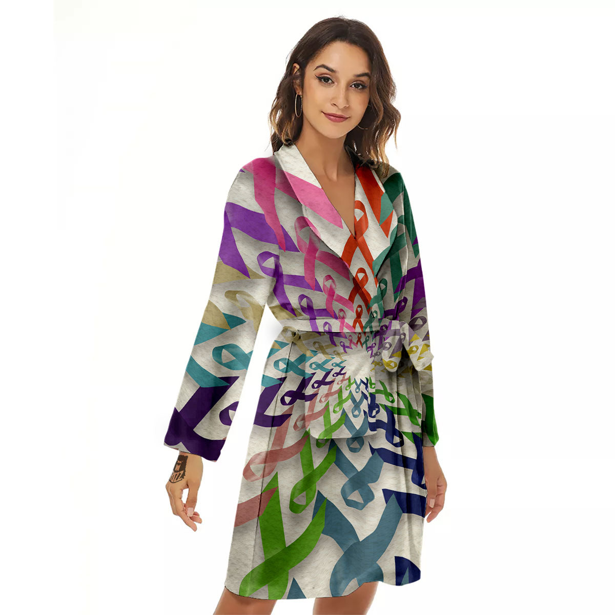 Awareness Mandala Cancer Print Women's Robe-grizzshop