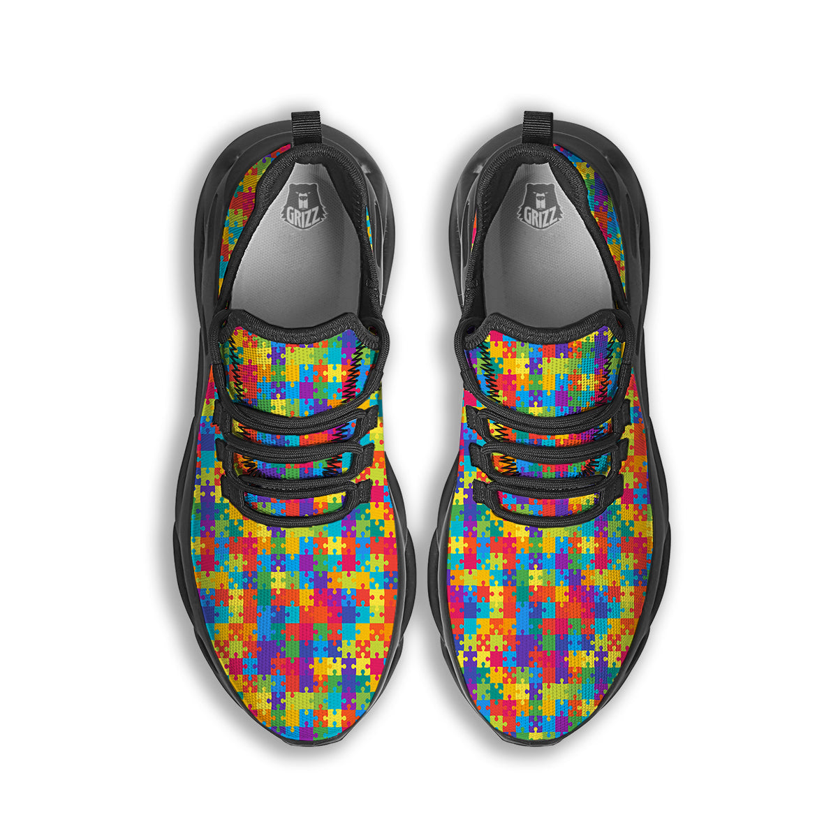 Awareness Puzzle Colorful Autism Print Black Running Shoes-grizzshop