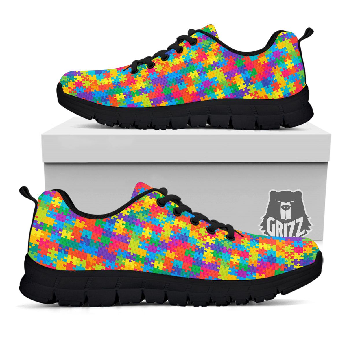 Awareness Puzzle Colorful Autism Print Black Sneaker-grizzshop