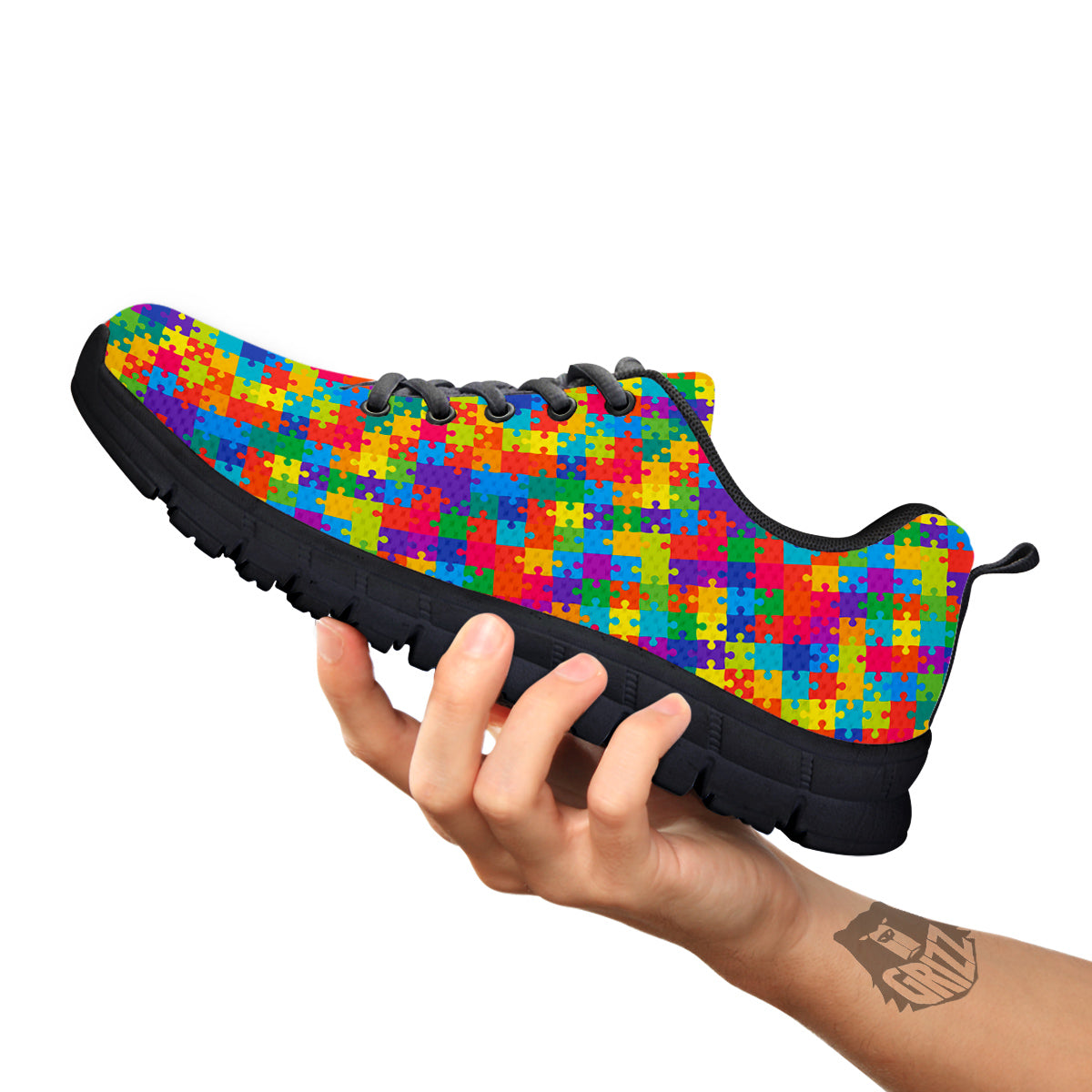 Awareness Puzzle Colorful Autism Print Black Sneaker-grizzshop