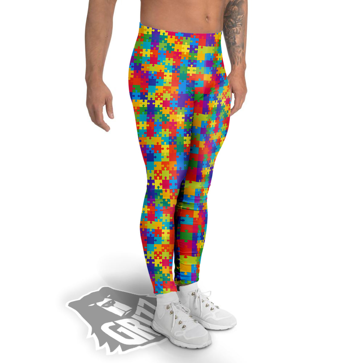 Awareness Puzzle Colorful Autism Print Men's Leggings-grizzshop