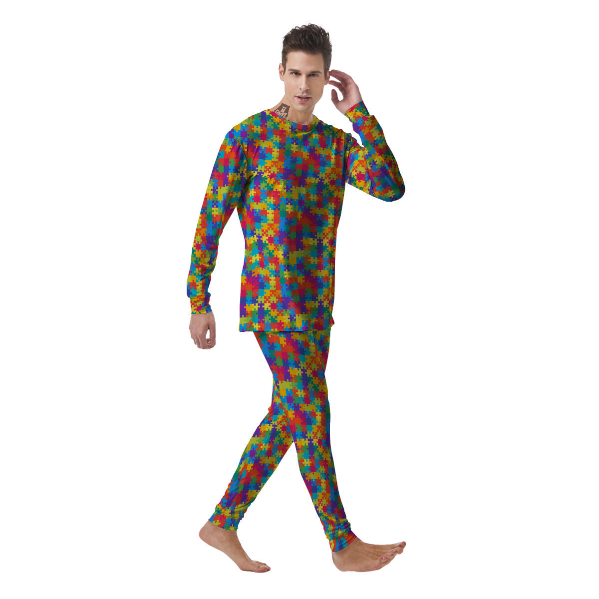 Awareness Puzzle Colorful Autism Print Men's Pajamas-grizzshop