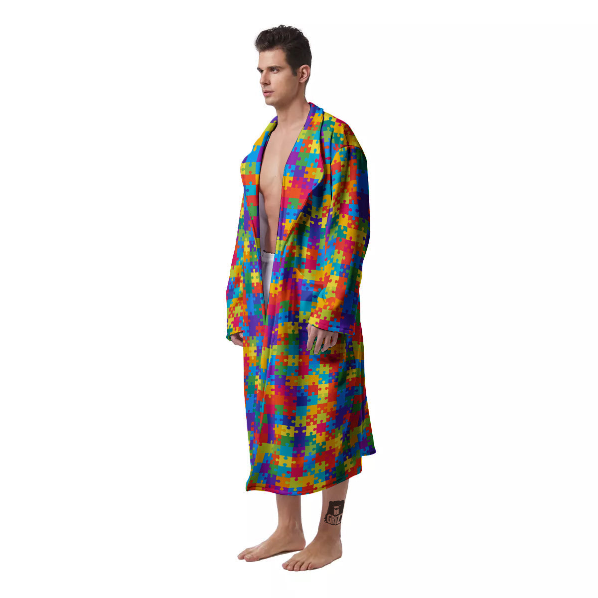 Awareness Puzzle Colorful Autism Print Men's Robe-grizzshop