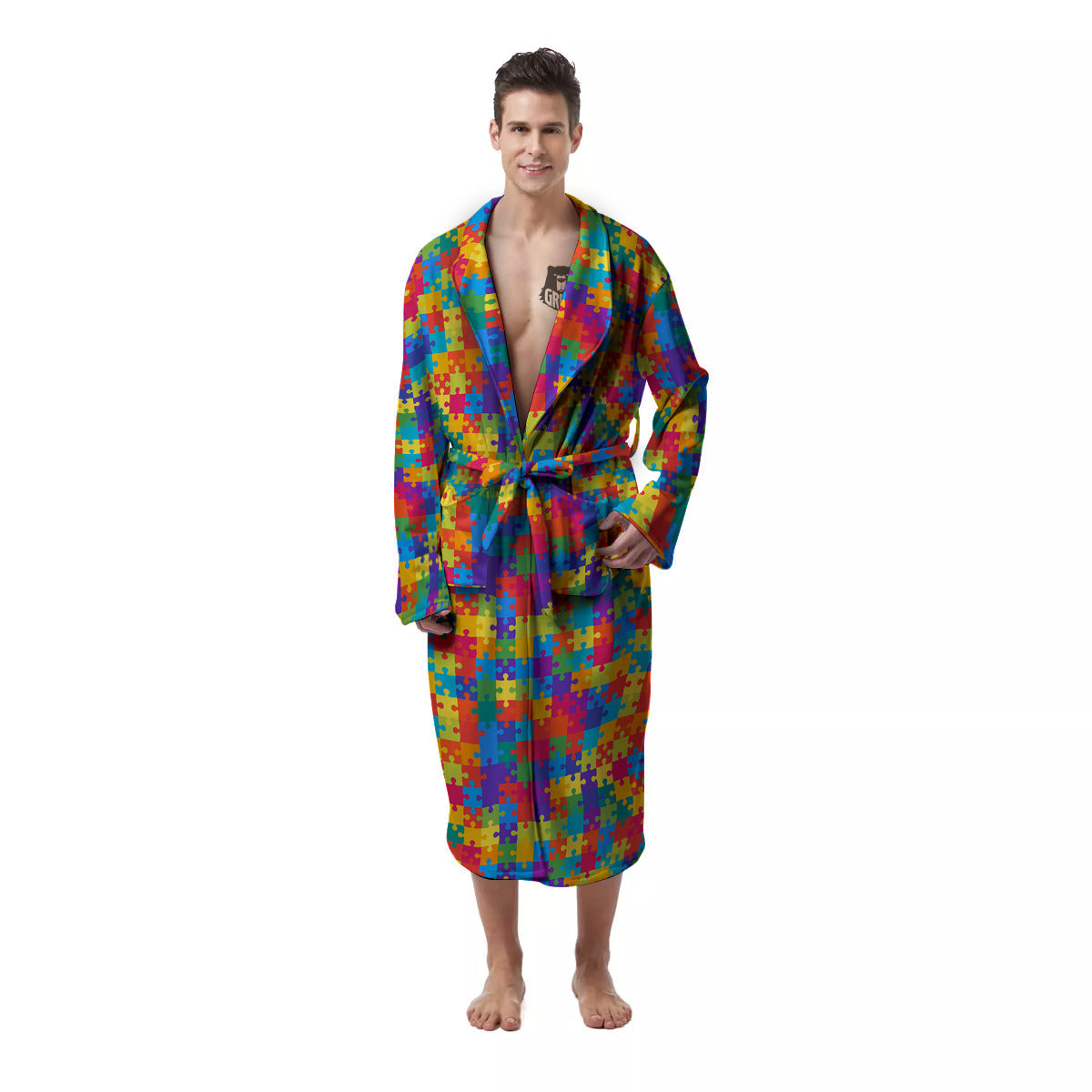 Awareness Puzzle Colorful Autism Print Men's Robe-grizzshop