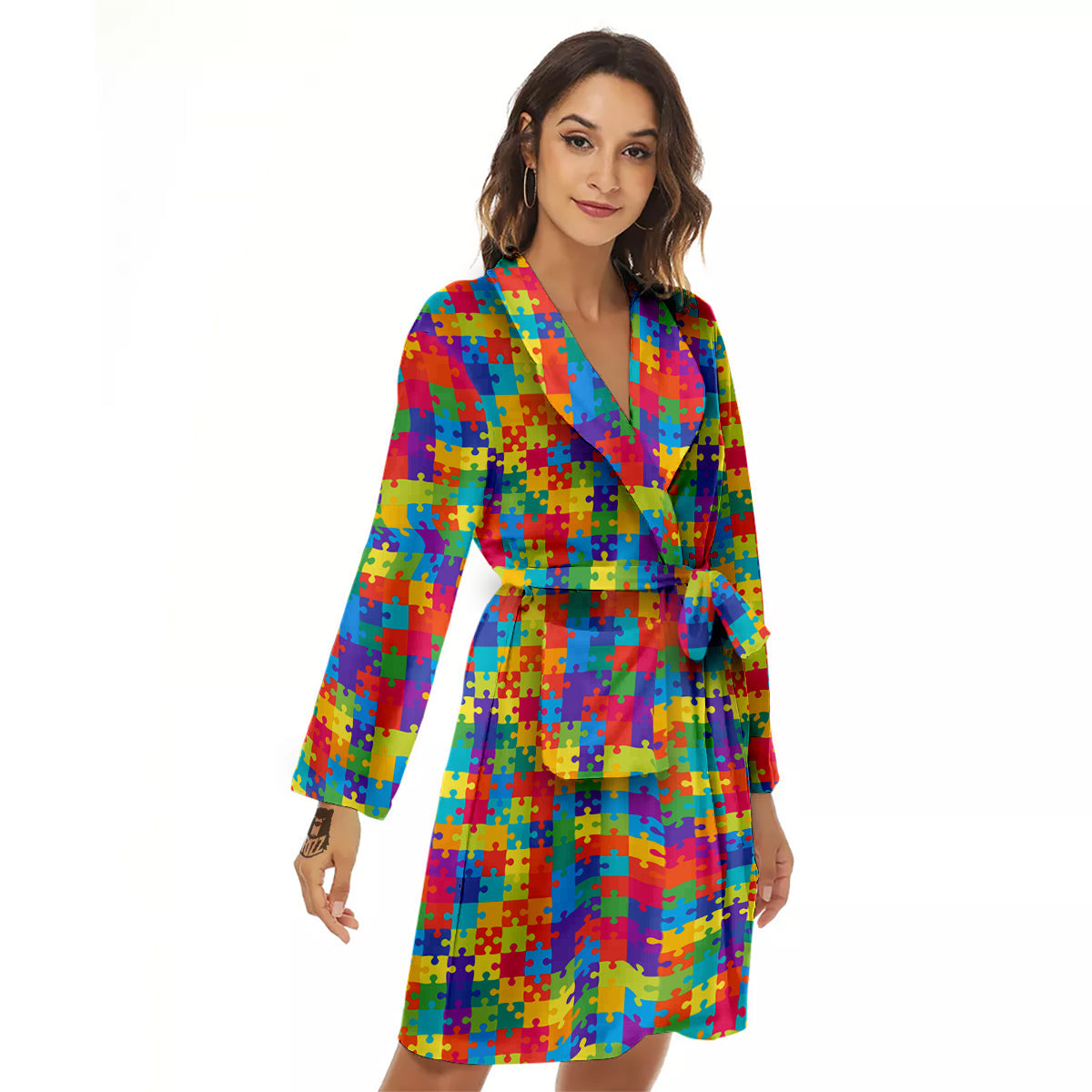 Awareness Puzzle Colorful Autism Print Women's Robe-grizzshop