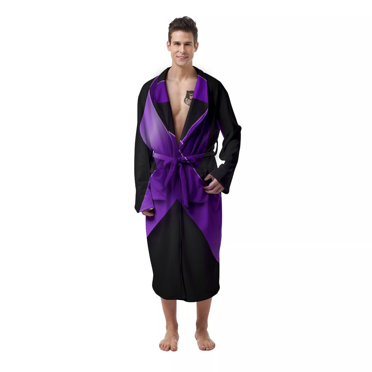 Awareness Ribbon Purple Cancer Print Men's Robe-grizzshop