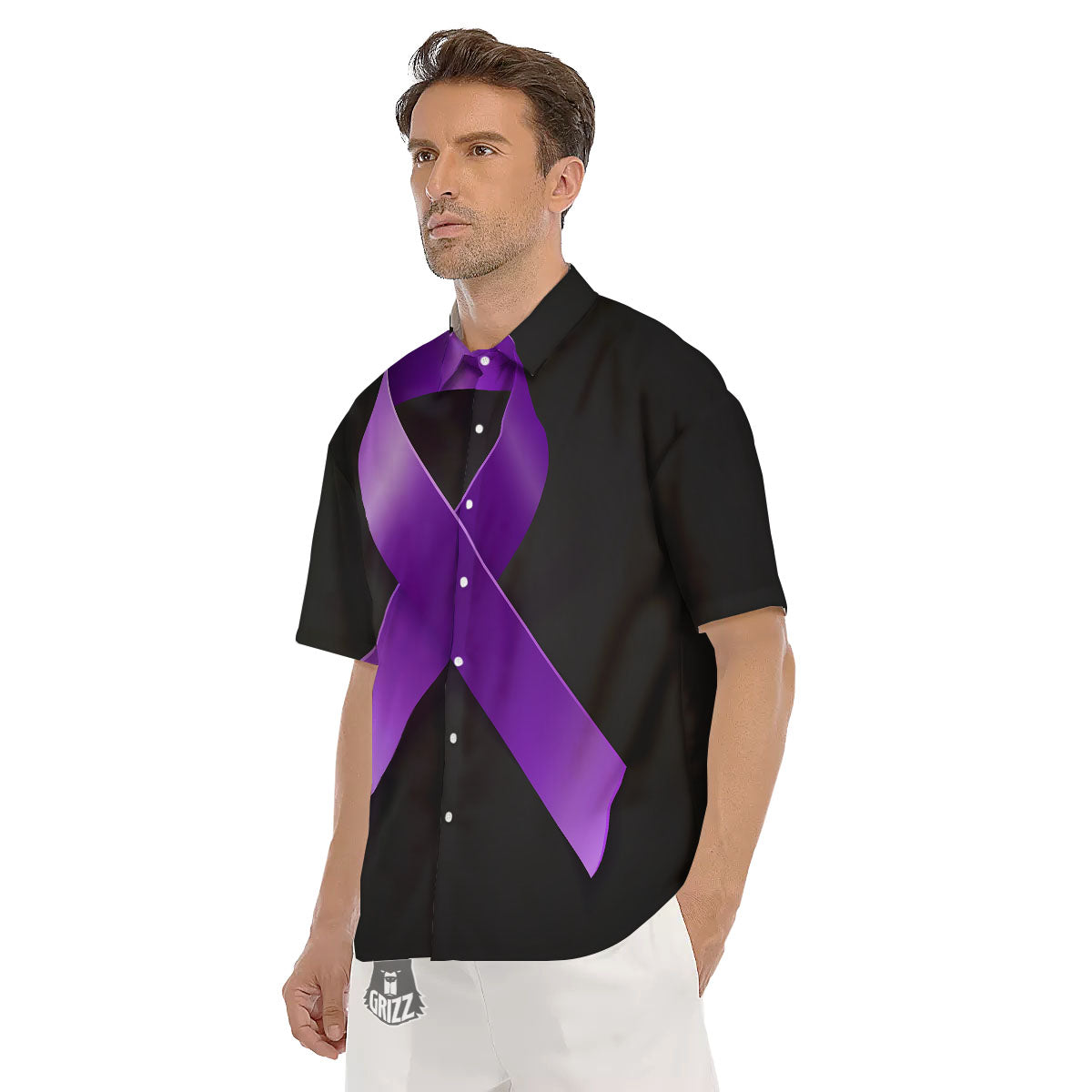 Awareness Ribbon Purple Cancer Print Men's Short Sleeve Shirts-grizzshop