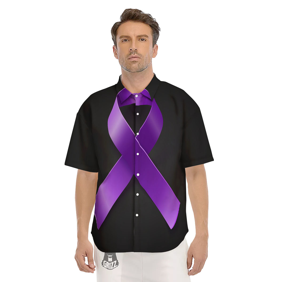 Awareness Ribbon Purple Cancer Print Men's Short Sleeve Shirts-grizzshop