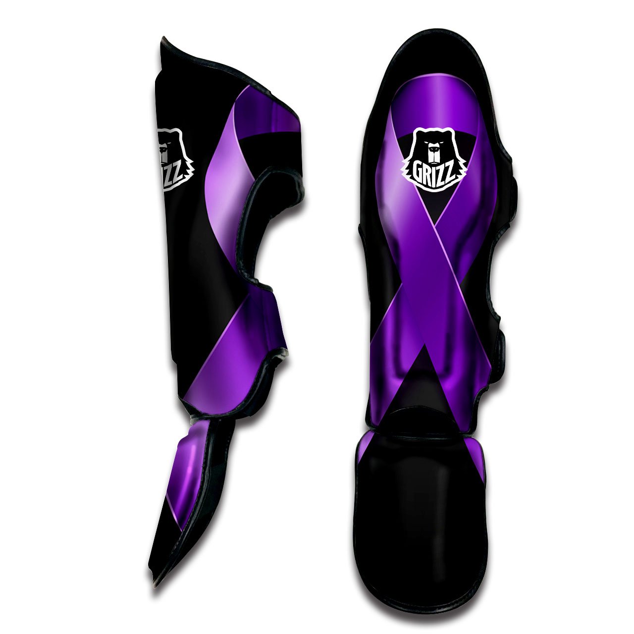 Awareness Ribbon Purple Cancer Print Muay Thai Shin Guards-grizzshop