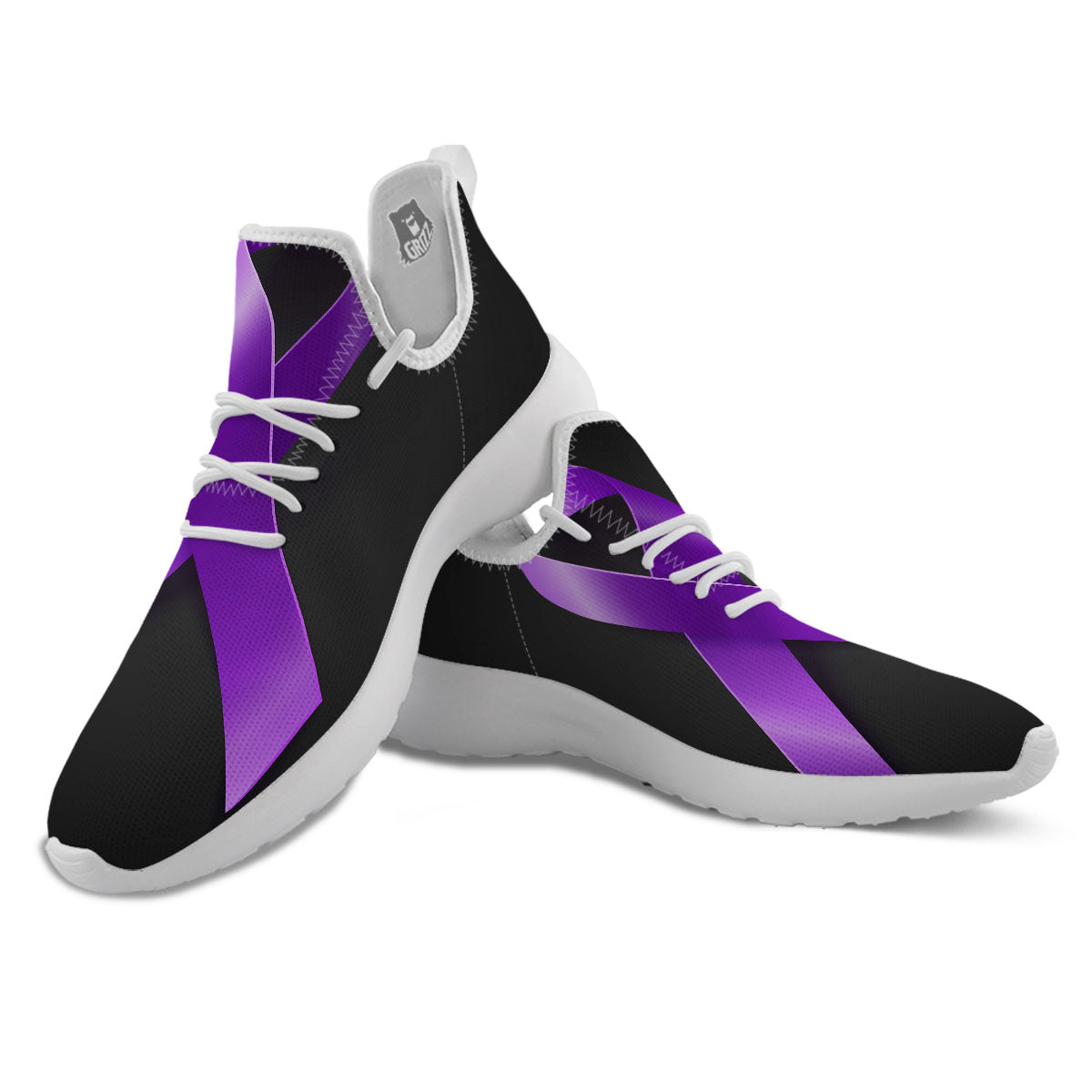 Awareness Ribbon Purple Cancer Print White Athletic Shoes-grizzshop