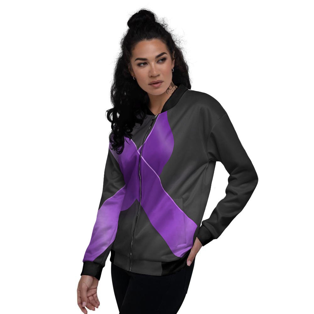 Awareness Ribbon Purple Cancer Print Women's Bomber Jacket-grizzshop