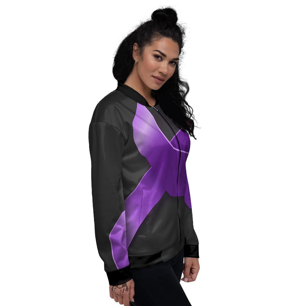 Awareness Ribbon Purple Cancer Print Women's Bomber Jacket-grizzshop