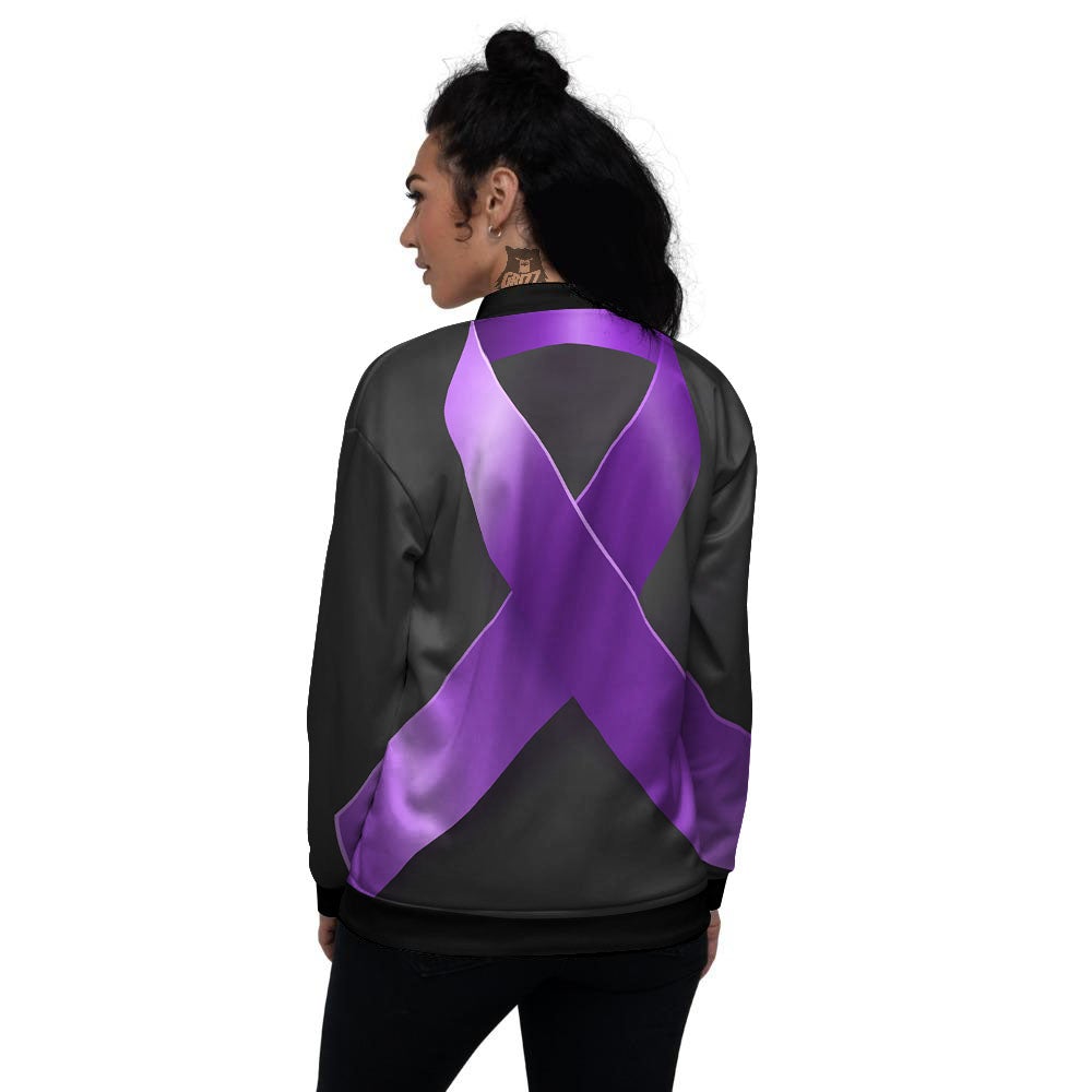 Awareness Ribbon Purple Cancer Print Women's Bomber Jacket-grizzshop