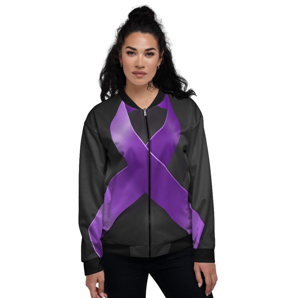 Awareness Ribbon Purple Cancer Print Women's Bomber Jacket-grizzshop