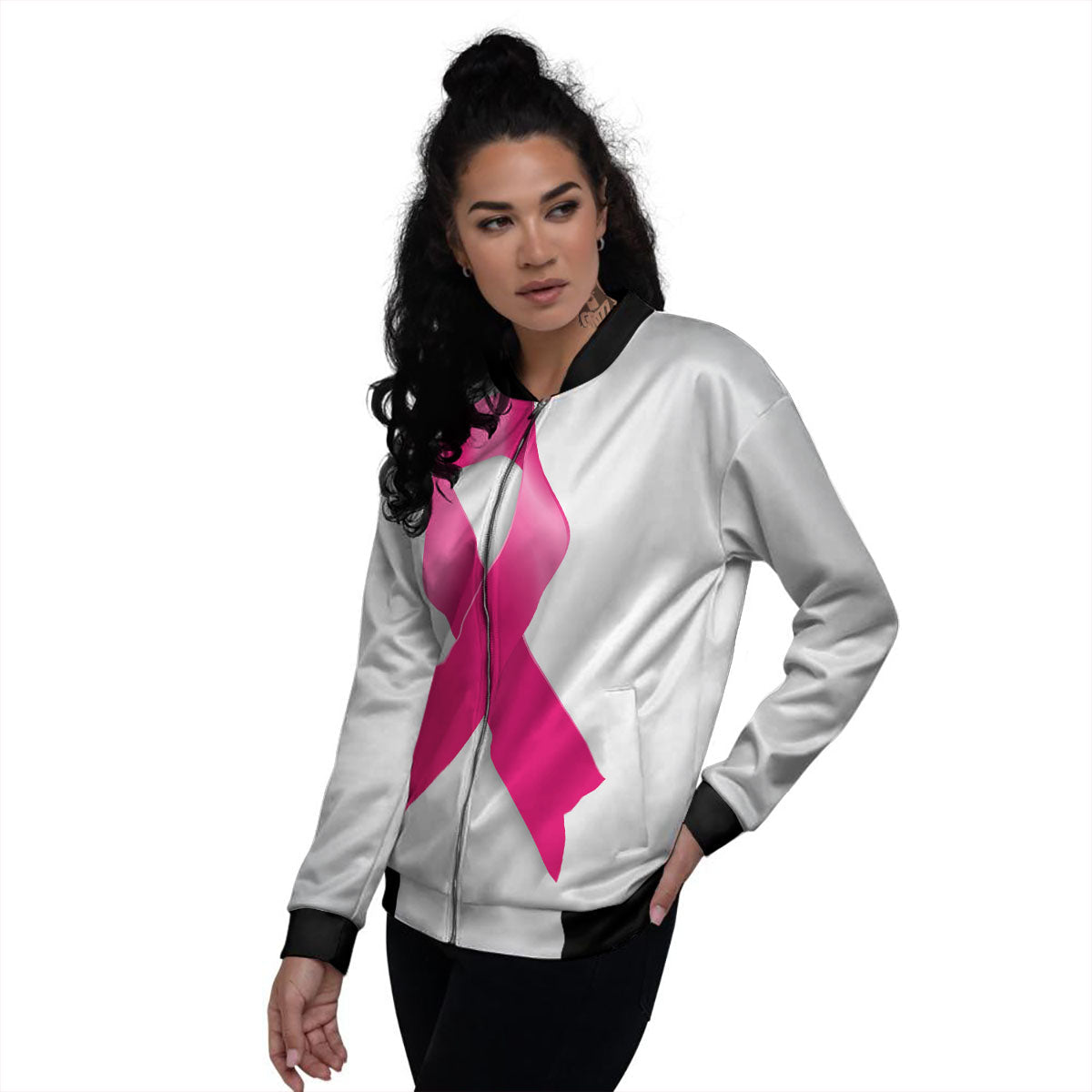 Awareness Ribbons Cancer Print Women's Bomber Jacket-grizzshop