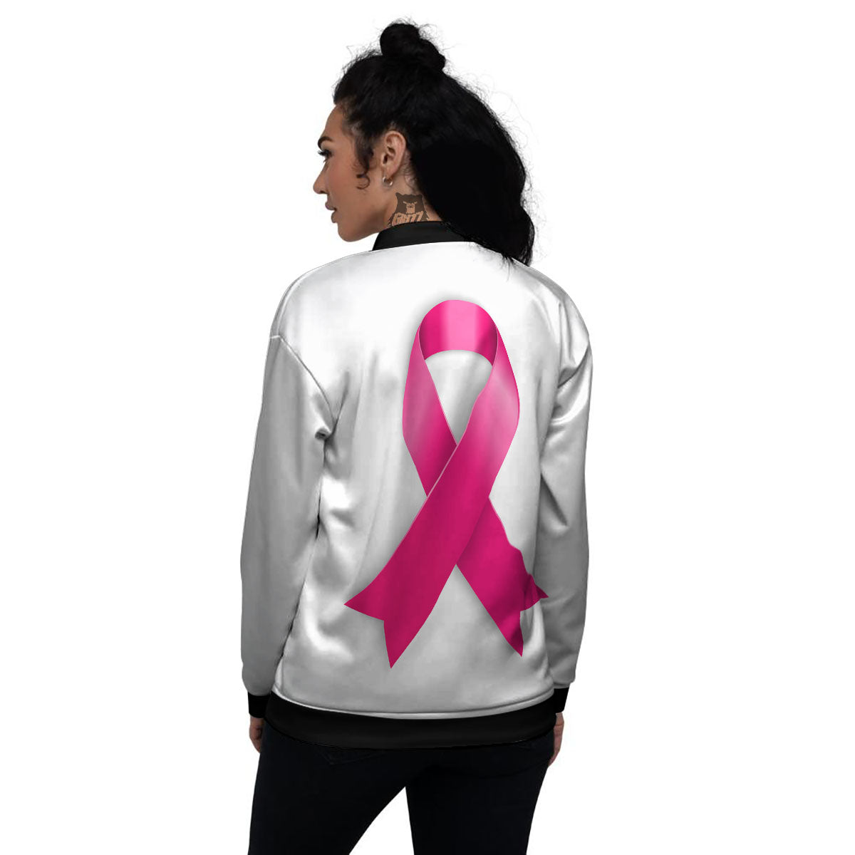 Awareness Ribbons Cancer Print Women's Bomber Jacket-grizzshop
