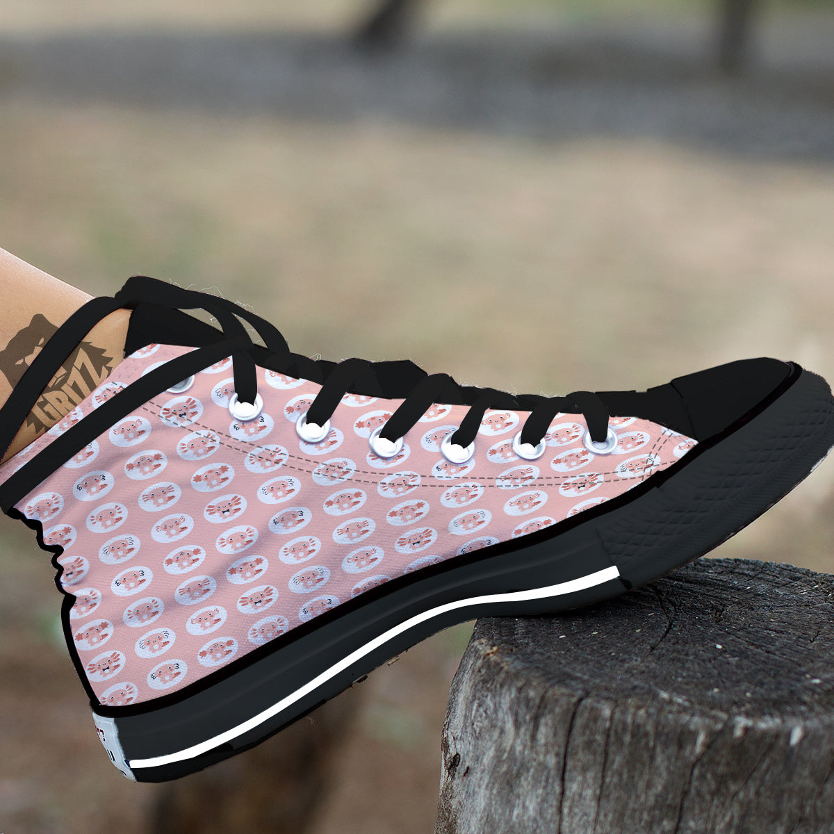 Axolotl Baby Print Pattern Black High Top Shoes-grizzshop