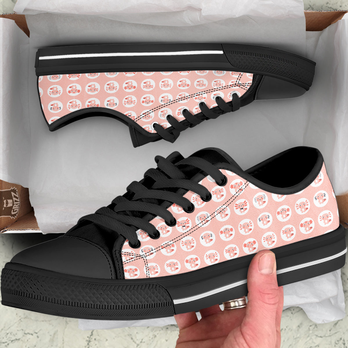 Axolotl Baby Print Pattern Black Low Top Shoes-grizzshop