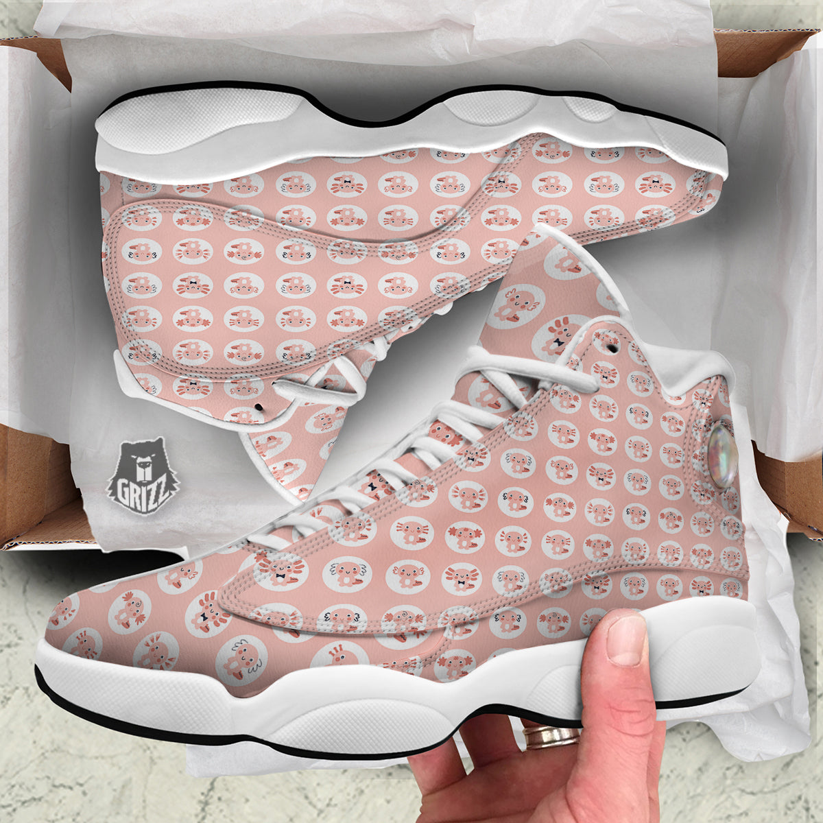 Axolotl Baby Print Pattern White Basketball Shoes-grizzshop