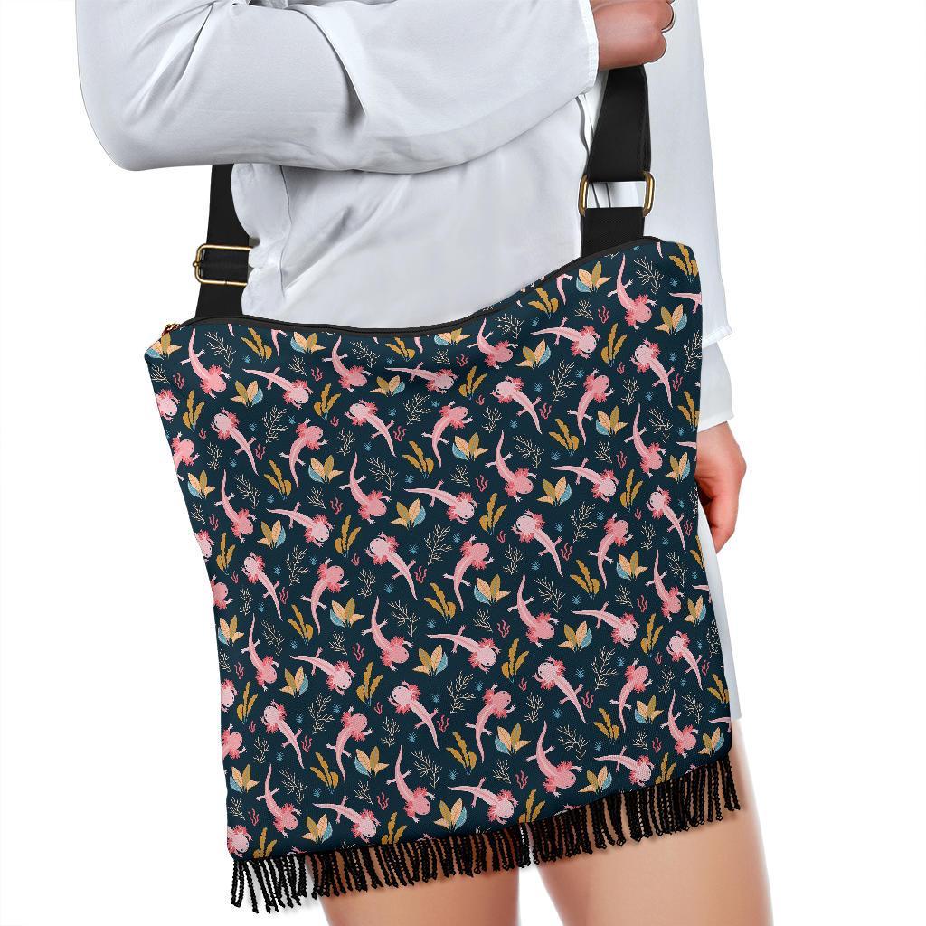 Axolotl Black Pattern Print Crossbody Bags-grizzshop