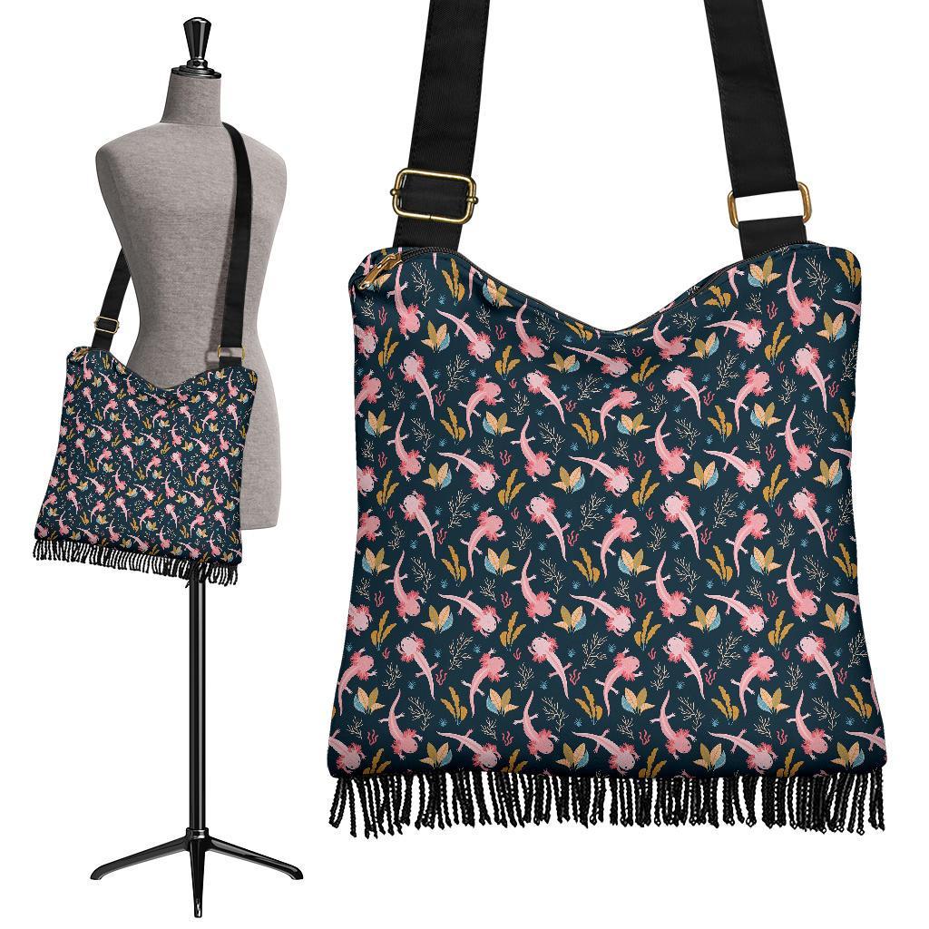 Axolotl Black Pattern Print Crossbody Bags-grizzshop