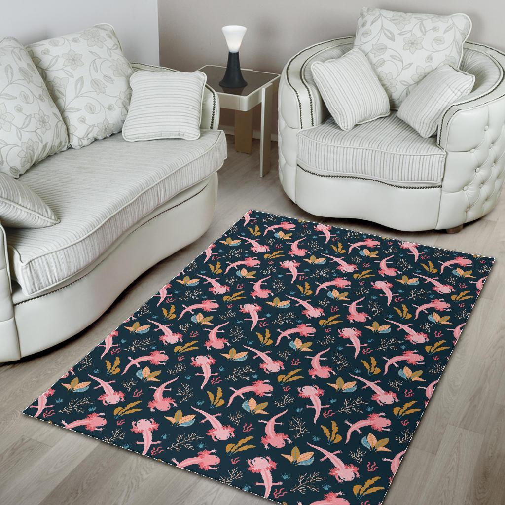 Axolotl Black Pattern Print Floor Mat-grizzshop