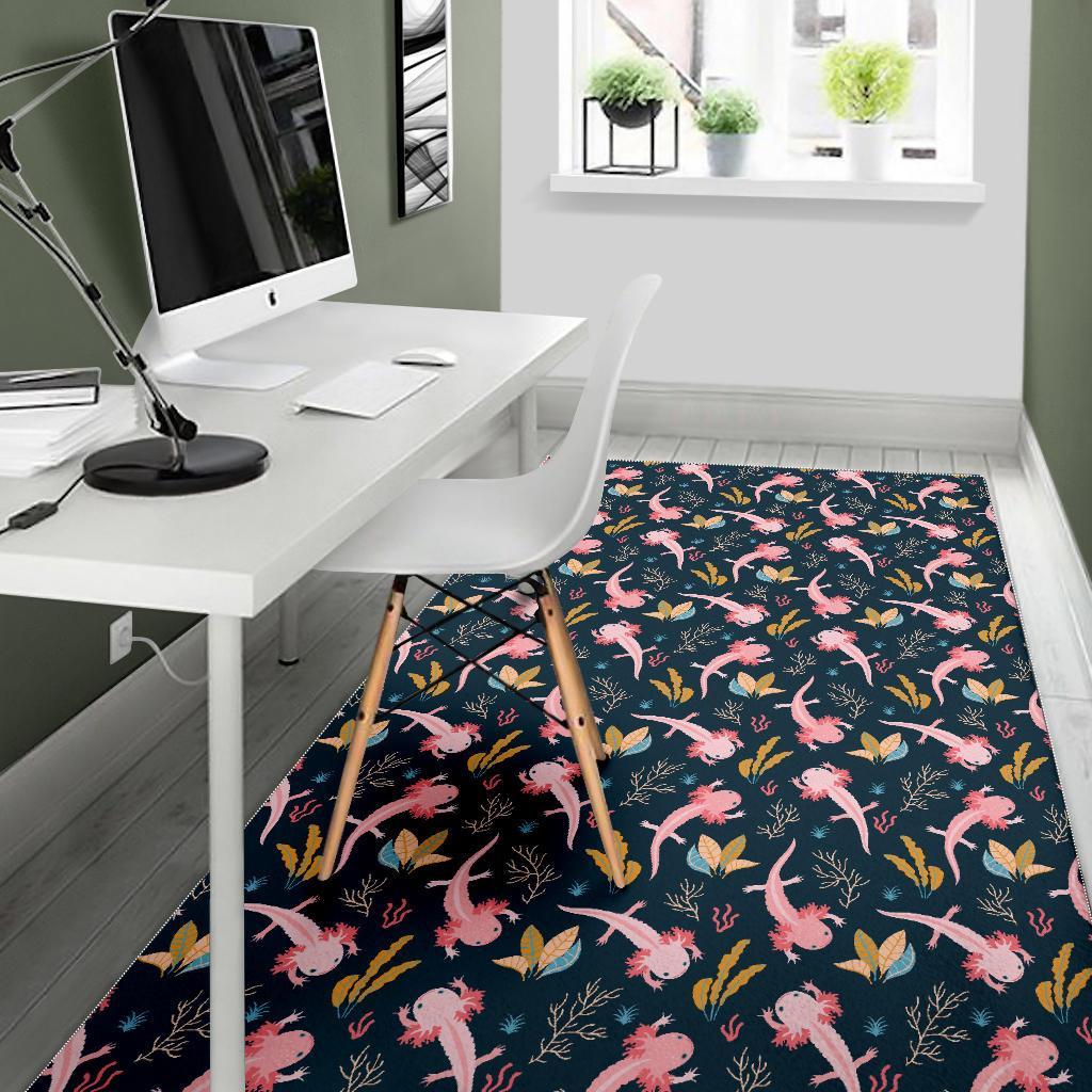 Axolotl Black Pattern Print Floor Mat-grizzshop