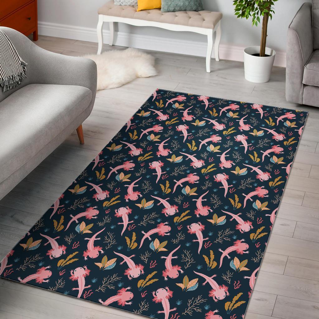 Axolotl Black Pattern Print Floor Mat-grizzshop