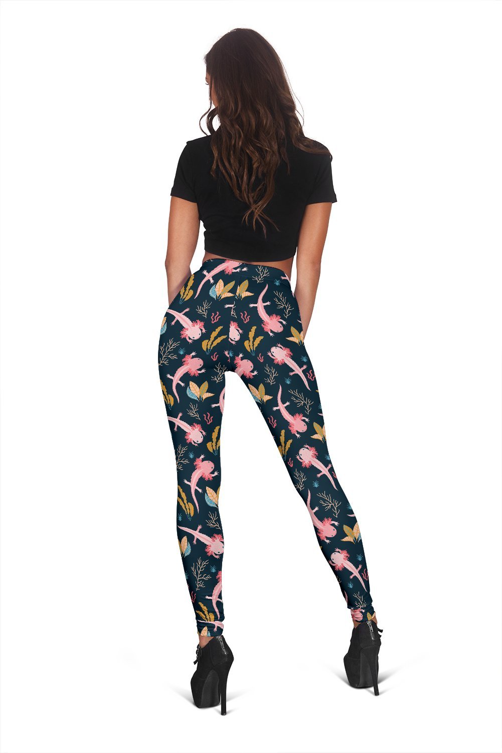 Axolotl Black Pattern Print Women Leggings-grizzshop