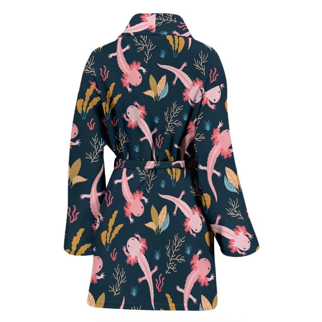 Axolotl Black Pattern Print Women Long Robe-grizzshop