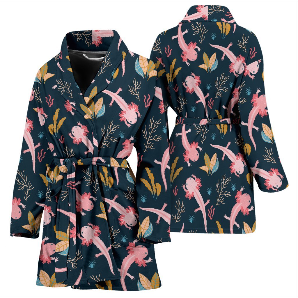 Axolotl Black Pattern Print Women Long Robe-grizzshop