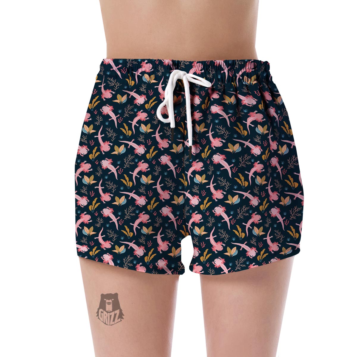 Axolotl Black Pattern Print Women's Shorts-grizzshop