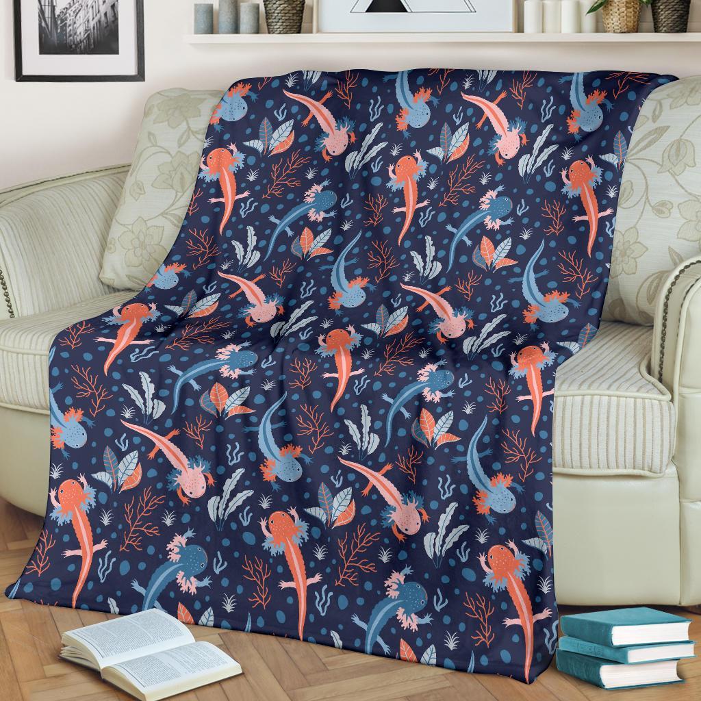 Axolotl Blue Pattern Print Blanket-grizzshop