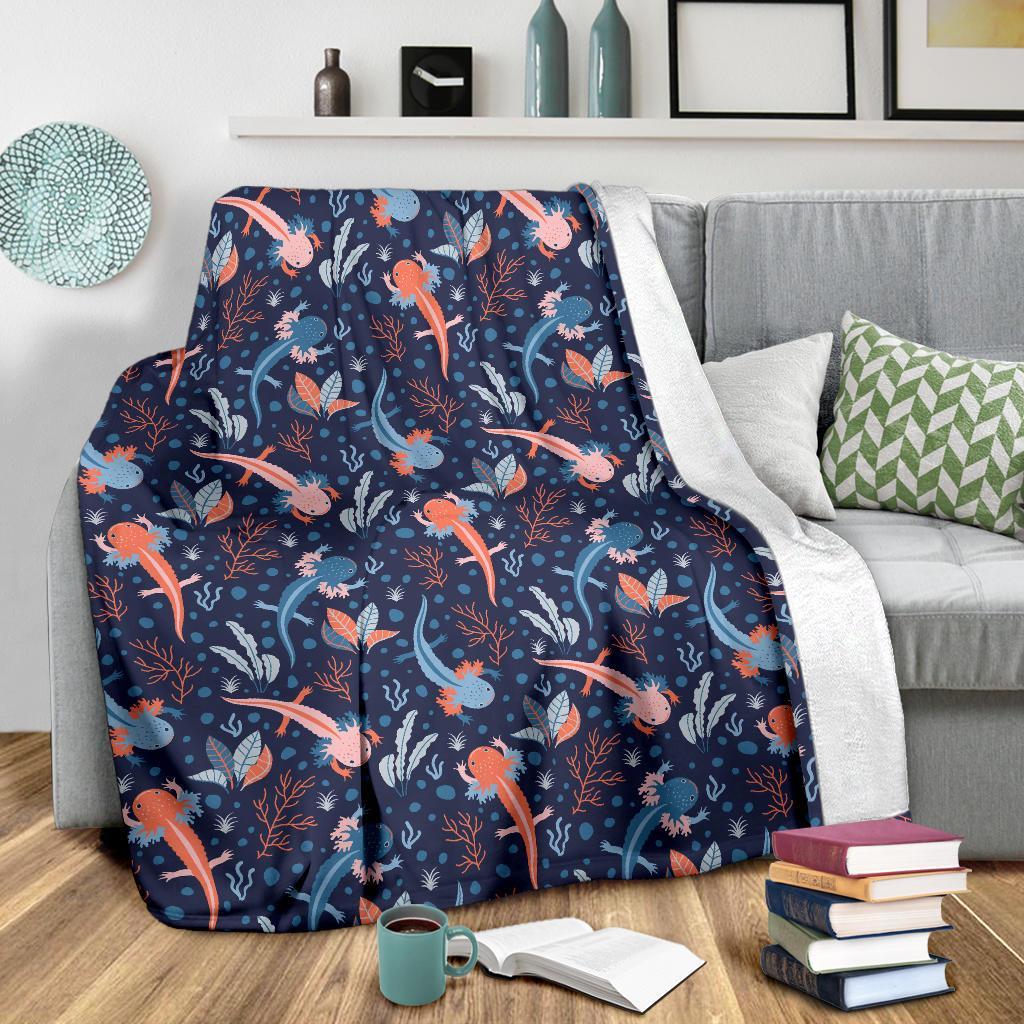 Axolotl Blue Pattern Print Blanket-grizzshop