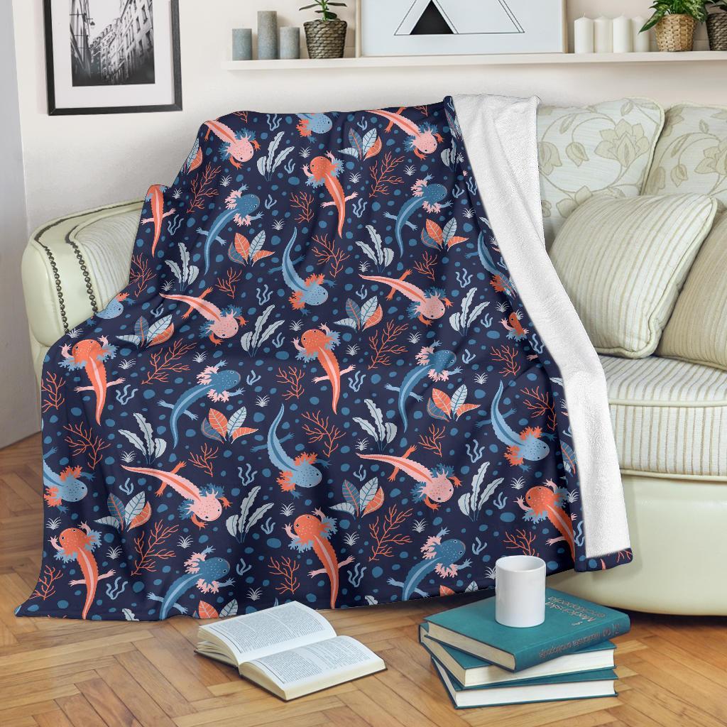 Axolotl Blue Pattern Print Blanket-grizzshop