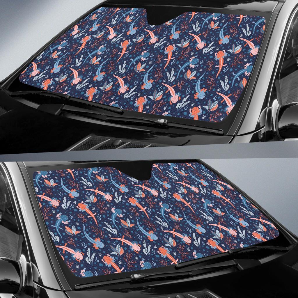 Axolotl Blue Pattern Print Car Sun Shade-grizzshop