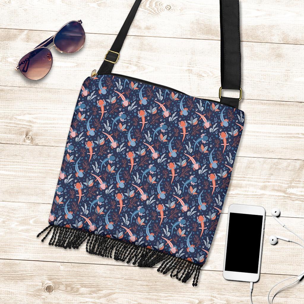 Axolotl Blue Pattern Print Crossbody Bags-grizzshop