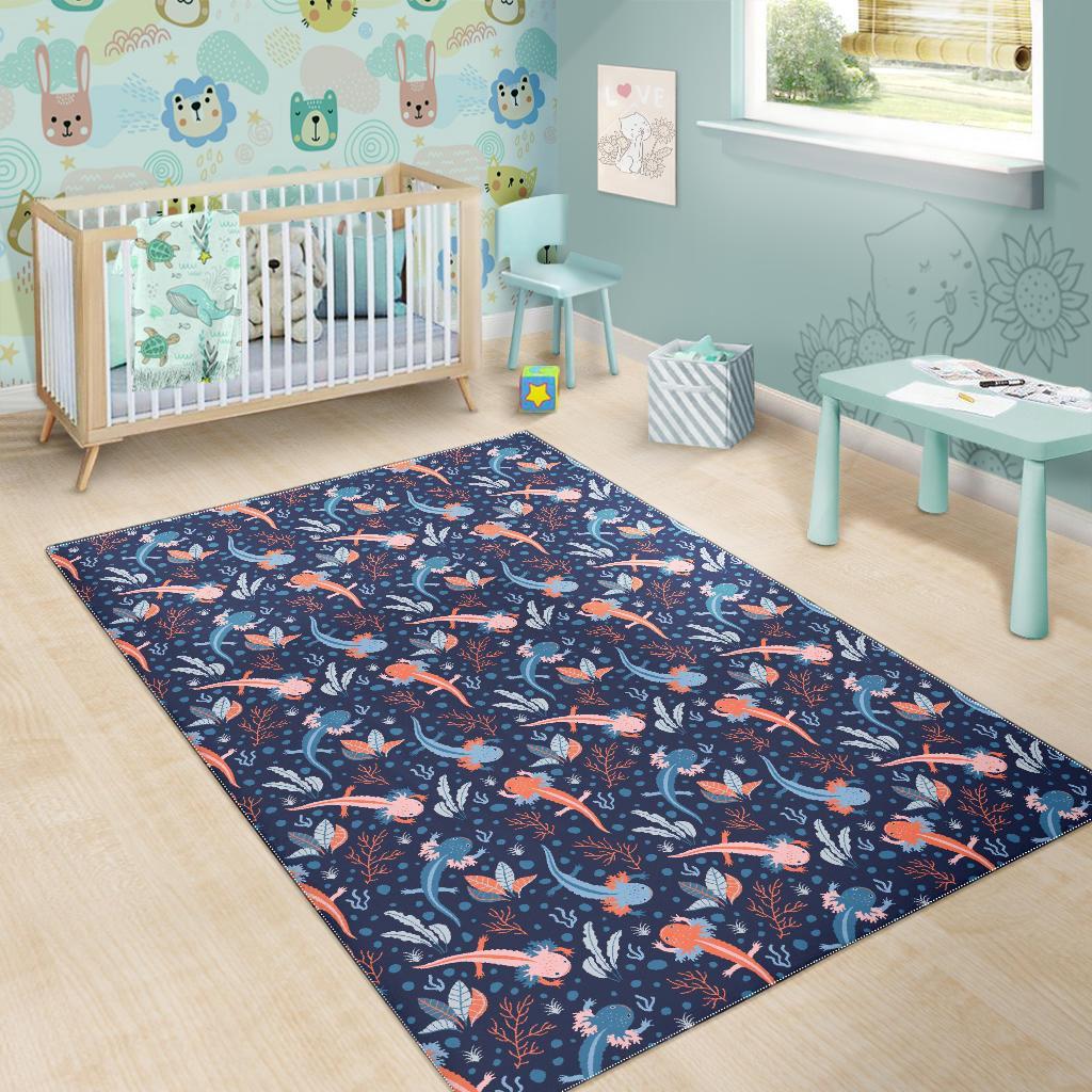 Axolotl Blue Pattern Print Floor Mat-grizzshop