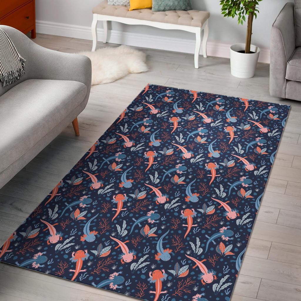 Axolotl Blue Pattern Print Floor Mat-grizzshop