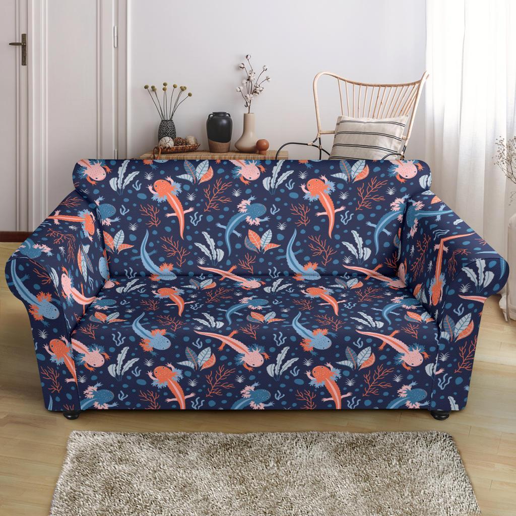 Axolotl Blue Pattern Print Loveseat Cover-grizzshop