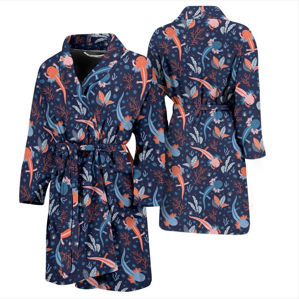 Axolotl Blue Pattern Print Men Long Robe-grizzshop