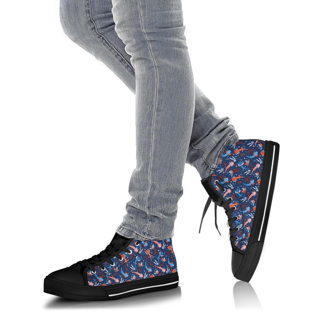 Axolotl Blue Pattern Print Men Women's High Top Shoes-grizzshop