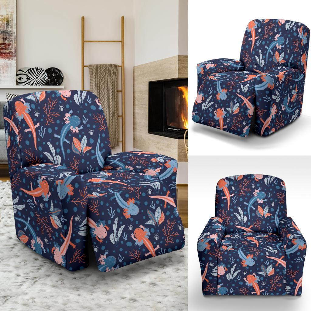 Axolotl Blue Pattern Print Recliner Cover-grizzshop