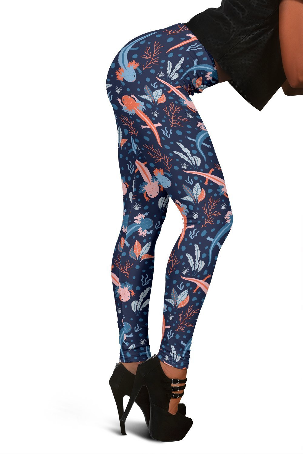 Axolotl Blue Pattern Print Women Leggings-grizzshop