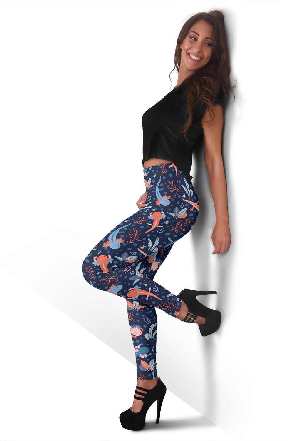 Axolotl Blue Pattern Print Women Leggings-grizzshop