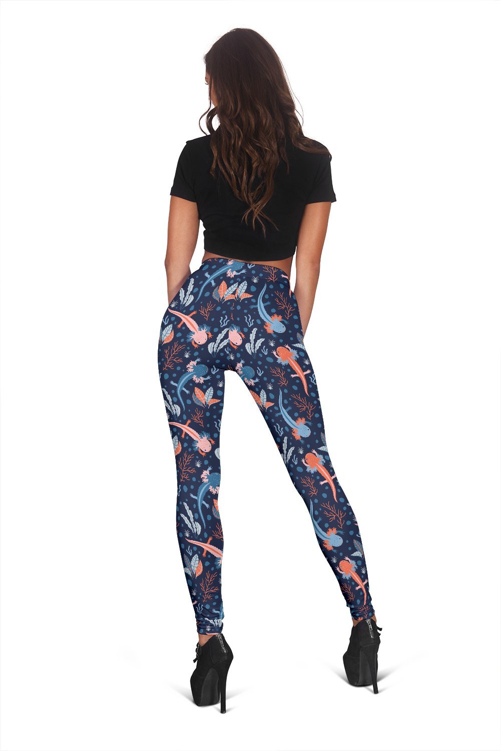 Axolotl Blue Pattern Print Women Leggings-grizzshop