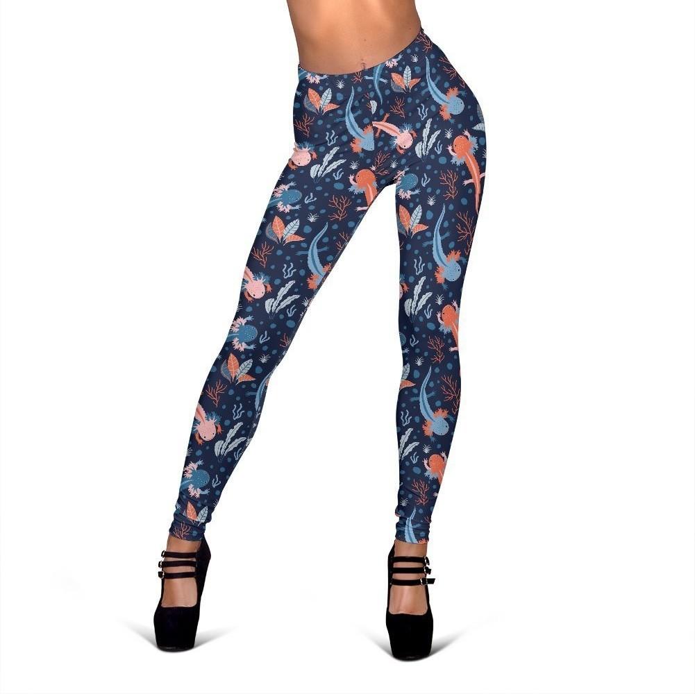 Axolotl Blue Pattern Print Women Leggings-grizzshop