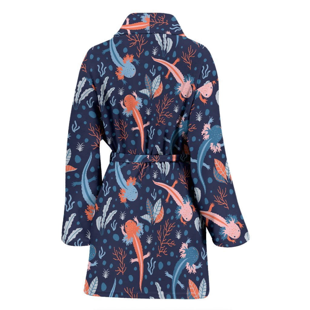 Axolotl Blue Pattern Print Women Long Robe-grizzshop